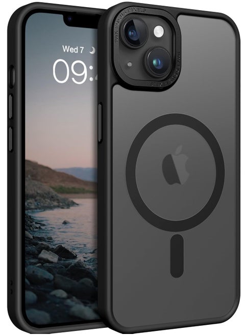iPhone 15 MagSafe Case Magnetic Back Cover,【Full Shockproof Protection】Translucent Matte Back, Slim Phone Cover with Strong Magnet for Apple 15 (2023)(Black)