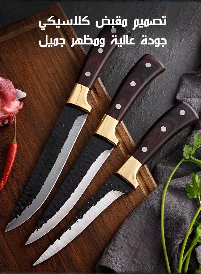 3 قطع مجموعة سكاكين متعددة الوظائف من الستانلس ستيل (27 سم)، مصنوعة يدويًا بإتقان، سلسلة السكاكين الحادة - Image 3
