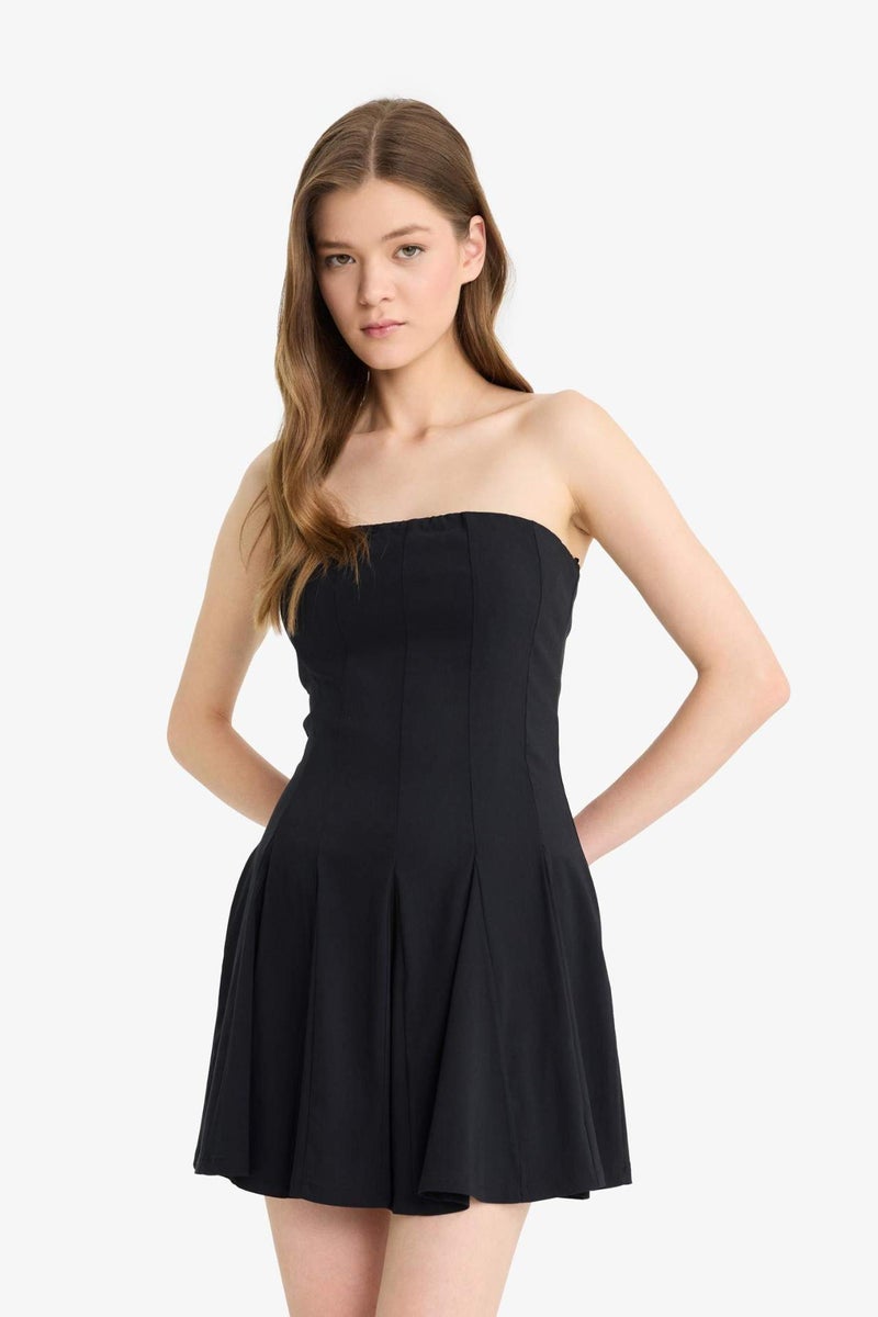 DeFacto Skater Fit Strapless Bengalin Mini Black Dress - Image 3