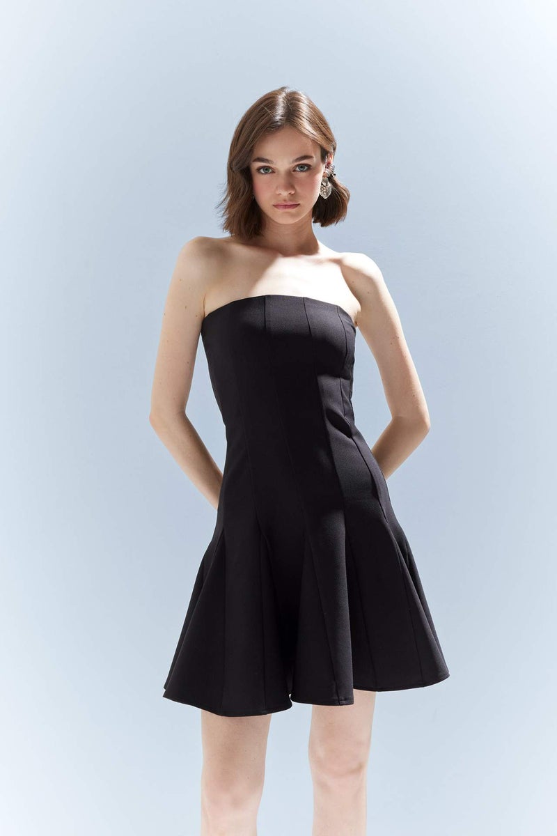 DeFacto Skater Fit Strapless Bengalin Mini Black Dress - Image 2