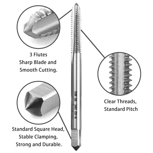 LWCUSNJ 2pcs No 8-32 UNC Thread Tap Right Hand, M2 HSS 8 x 32 UNC Straight Fluted Machine Tap - Image 3