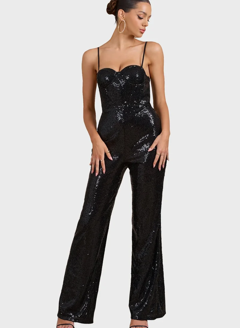 Club L London Sweetheart Neck Strap Detail Jumpsuit