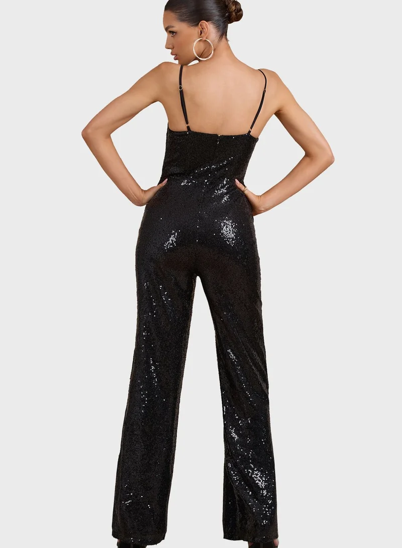 Club L London Sweetheart Neck Strap Detail Jumpsuit