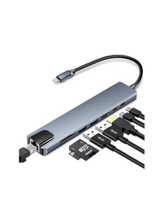 8-in-1 USB-C Hub with SD/TF Card Reader, Aluminum Type-C Adapter, 4K HDMI, USB 3.0, USB-C Power Delivery, RJ45 Ethernet, Compatible with MacBook Pro M1/M2, Windows, iPhone, and Smartphones - pzsku/ZFC66E83C841DD6855B49Z/45/1751191219/c84a1555-d2ec-4252-9e03-70ad9f39154e