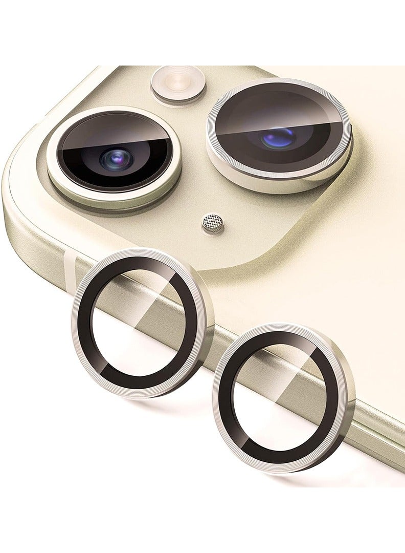 Theodor iPhone 14/ 14 Plus 2 Pcs Camera Lens Protector With 9H Tempered HD Glass Camera Cover Anti Scratch Aluminum Alloy Camera Ring, Gold - Image 1