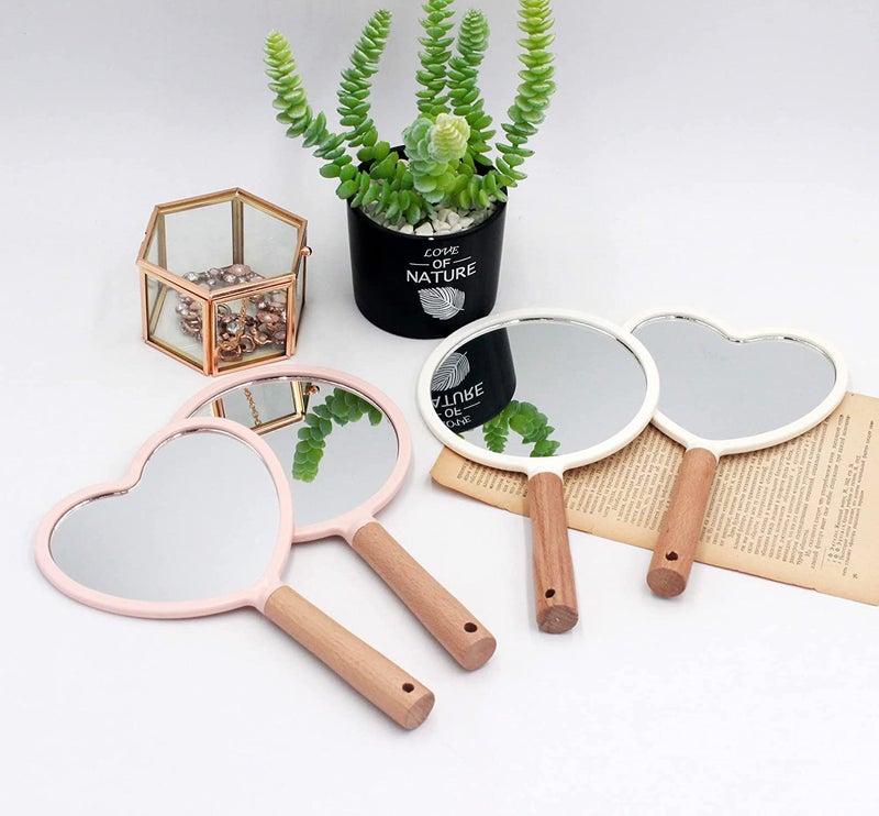 RoarCraft Hand Held Mirror for Makeup Small Wood Hand Mirror Portable Travel Vanity Mirror for MenWomen 55W x 92L inch White Round - Image 4