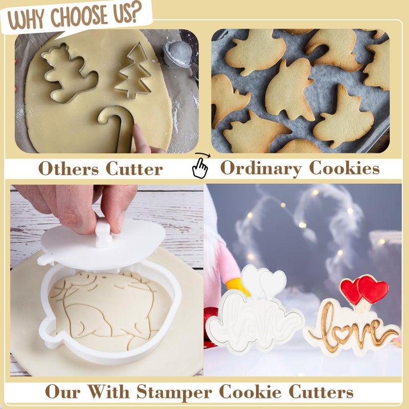 Flycalf Cookie Cutters Love Set of 7 with Plunger Stamps Detailed Holiday Cake PLA 3.5" Baking Accessories Cutter Molds Gifts to for Party Kitchen Supplies - Image 3