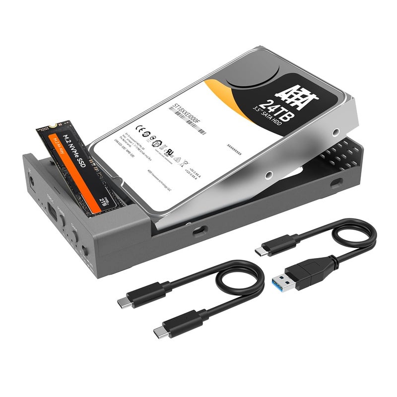 MAIWO External Hard Drive Enclosure for M.2 NVMe SSD and 2.5/3.5 Inch SATA SSD/HDD, Bidirectional Clone NVMe and SATA, USB 3.2 Gen2 (10Gbps) Type-C Hard Disk Adapter Docking Station - Image 1
