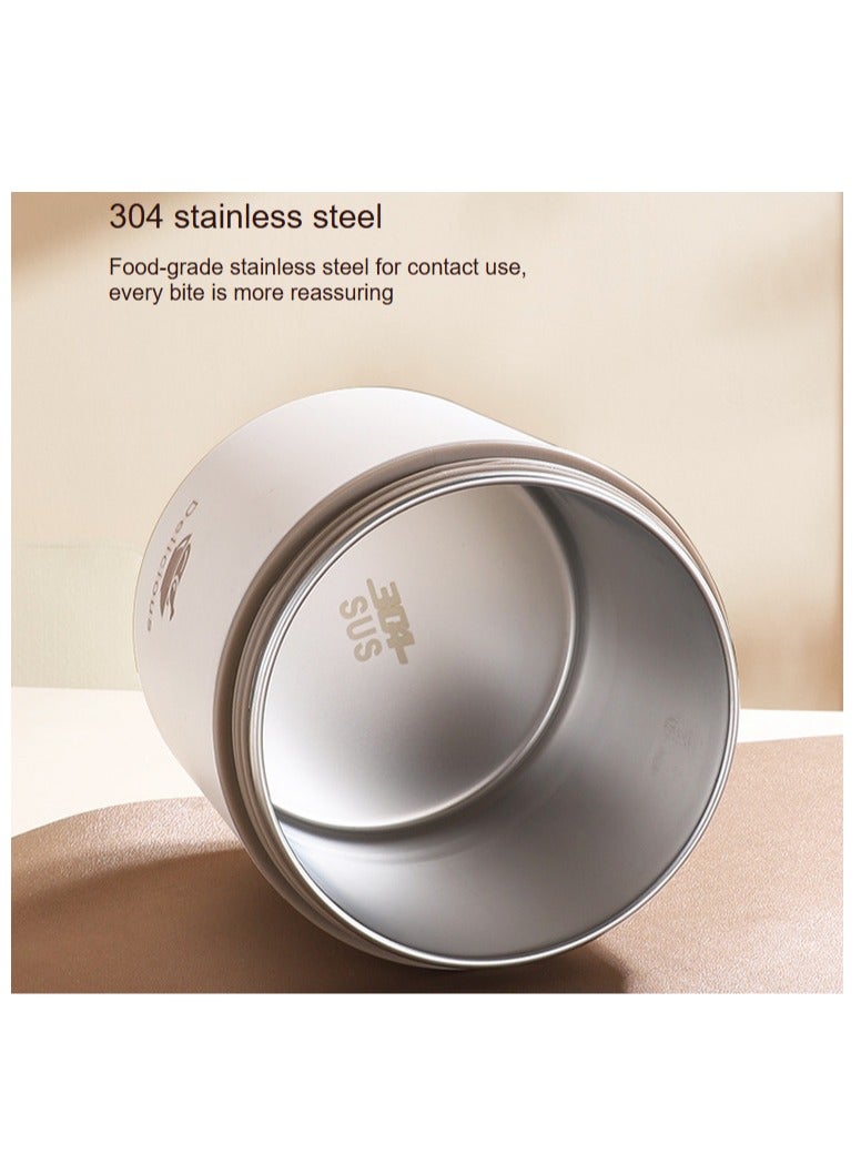 general 304 stainless steel, food storage box, lunch box, suitable for office work, can be heated in a microwave, portable and convenient for breakfast and lunch, multifunctional, clean, beautiful, hygienic, washable, airtight, no smell - milky white + thermal bag + folding spoon - Image 5