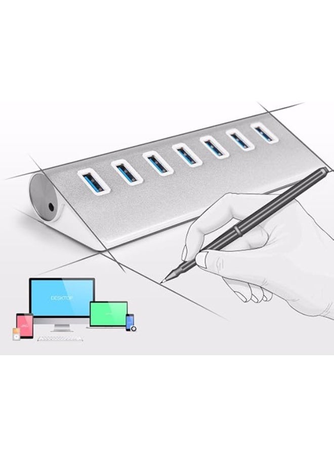 7-Port USB 2.0 Hub High-Speed Aluminum Multi USB Expander with 60cm Cable for Laptop, PC, MacBook and iMac - Image 1