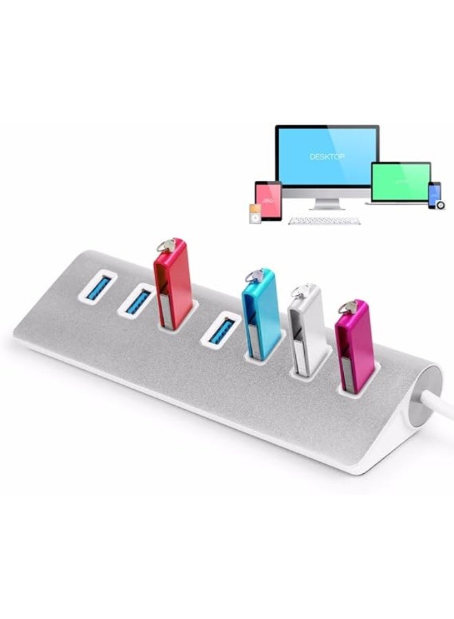 7-Port USB 2.0 Hub High-Speed Aluminum Multi USB Expander with 60cm Cable for Laptop, PC, MacBook and iMac - Image 2