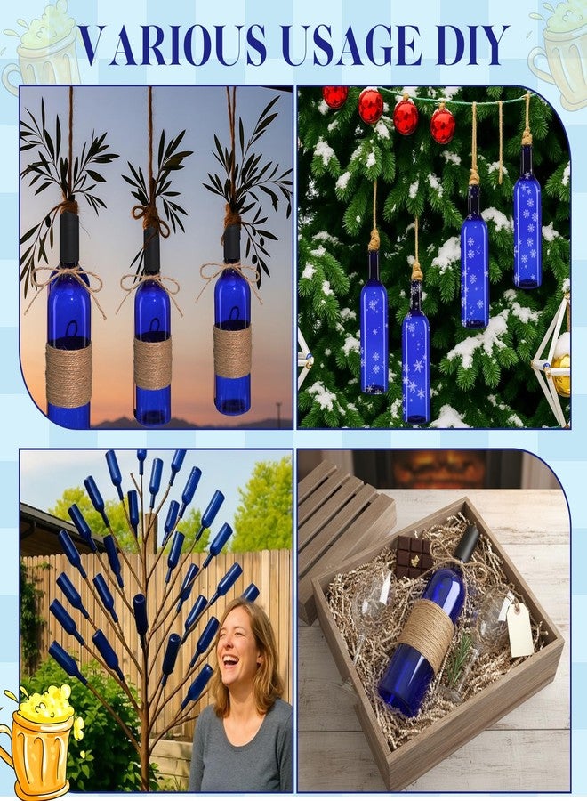 Potchen 6 Pack Plastic Wine Bottles 750ml Blue Empty Bordeaux Coquito Bottles with Screw Cap and Seal Rope for Wine Making Christmas Tree Wedding Party Decorations Champagne Beverages Liquor Storage - Image 4