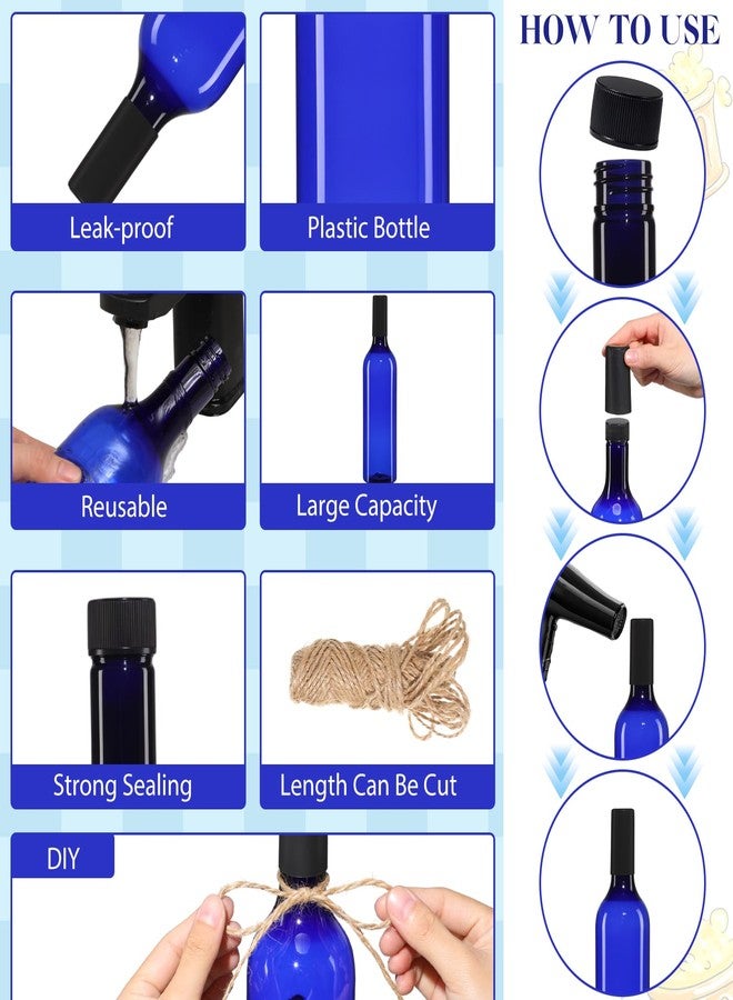 Potchen 6 Pack Plastic Wine Bottles 750ml Blue Empty Bordeaux Coquito Bottles with Screw Cap and Seal Rope for Wine Making Christmas Tree Wedding Party Decorations Champagne Beverages Liquor Storage - Image 3