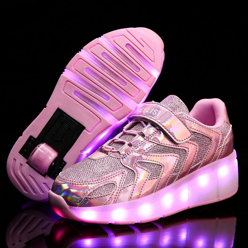 2020 New Children'S Single Wheel Usb Charging Led Luminous Shoes Multi-Mode Switching Teenager Roller Skates Wheel Shoes - Image 3