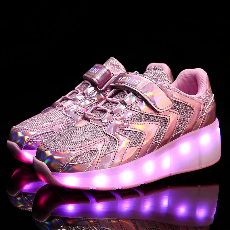 2020 New Children'S Single Wheel Usb Charging Led Luminous Shoes Multi-Mode Switching Teenager Roller Skates Wheel Shoes - Image 2