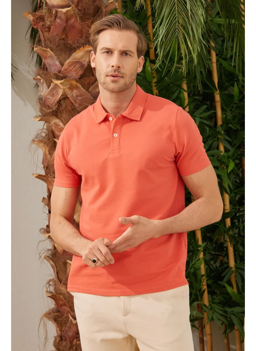 Odelon Men's Basic Polo Neck T-Shirt (Regular Fit) Orange