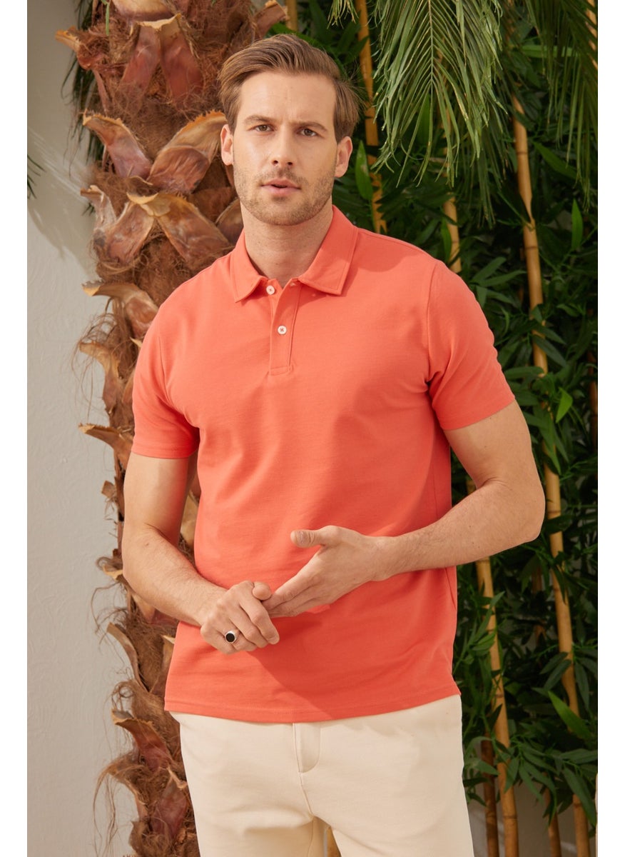 Odelon - Men's Basic Polo Neck T-Shirt (Regular Fit) Orange - Image 1