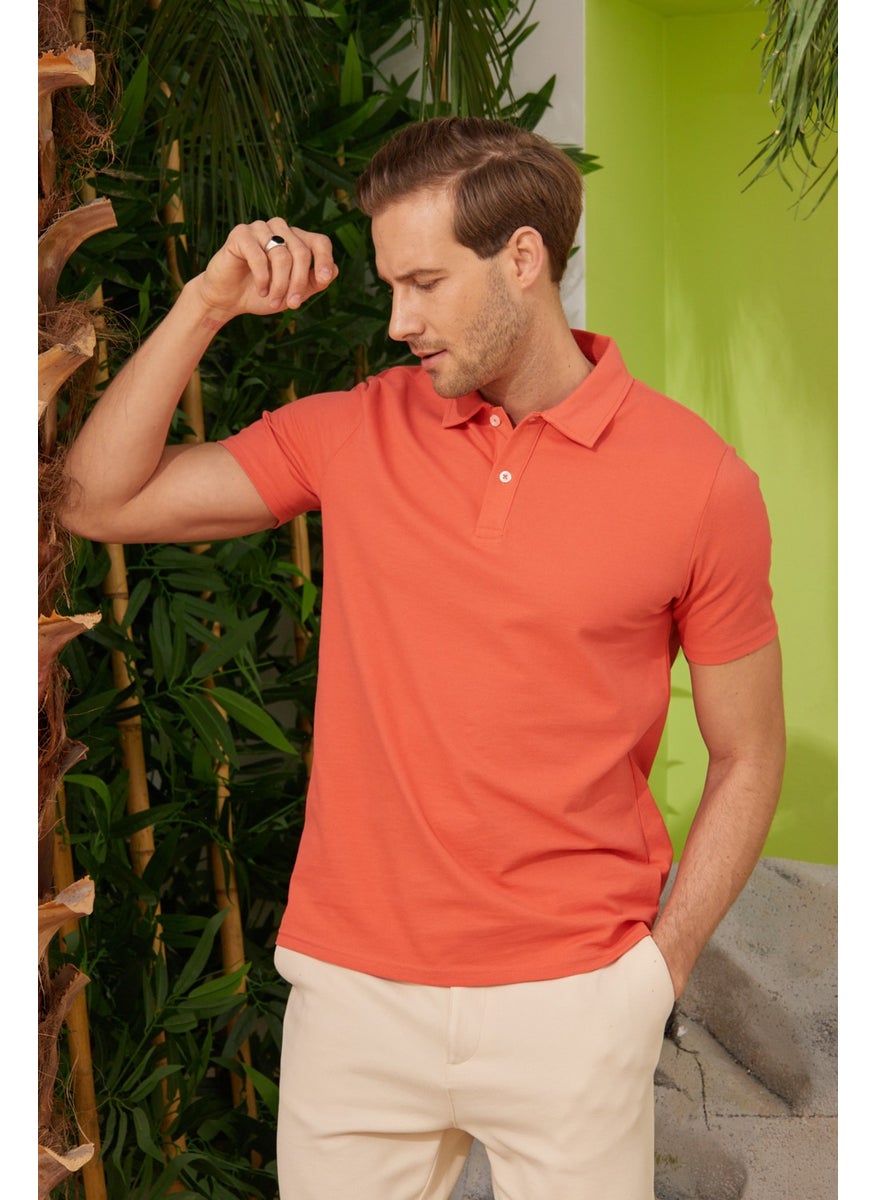 Odelon - Men's Basic Polo Neck T-Shirt (Regular Fit) Orange - Image 1