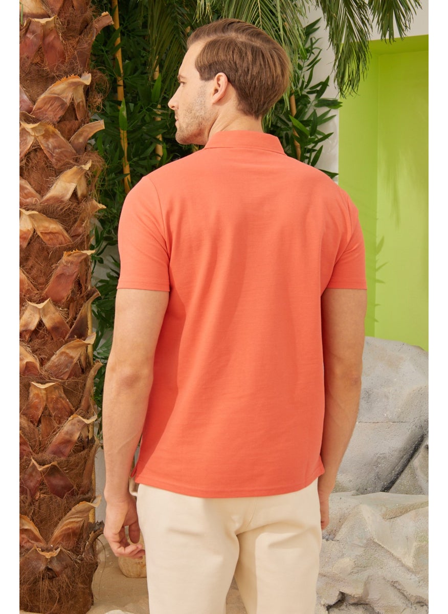 Odelon - Men's Basic Polo Neck T-Shirt (Regular Fit) Orange - Image 1