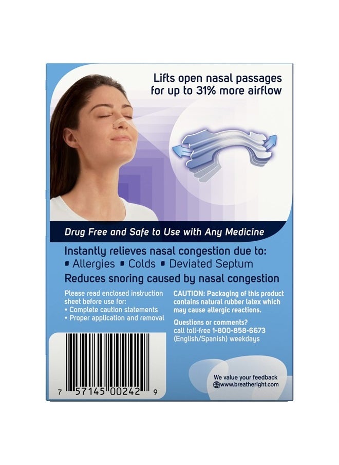 Breathe Right - Nasal Strips for Sensitive Skin, Large, Clear, 30 Strips - Image 1