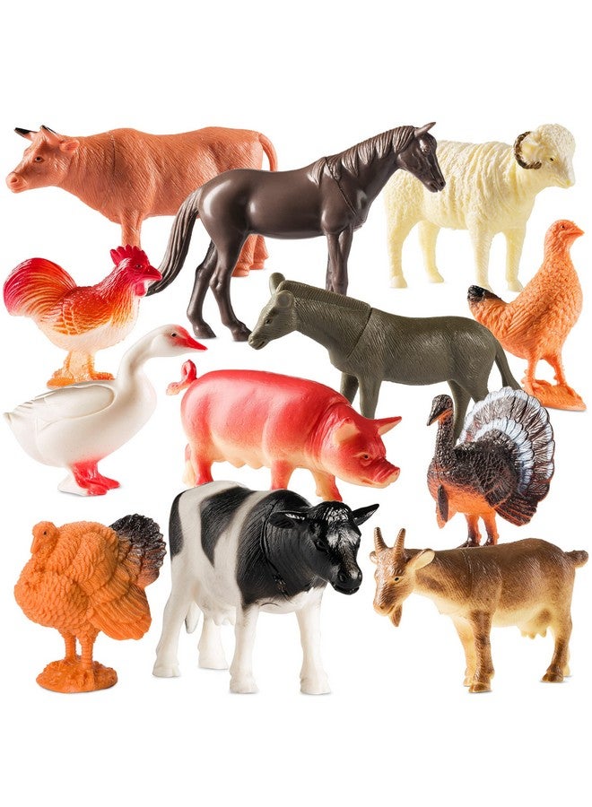 Bedwina Farm Animal Toys - Pack of 12 - Plastic Farm Animals for Kids, Realistic 3-5 Inch Ranch / Barnyard Toy Figures Styles Include Sheep, Horse, Goat, Duck, Chicken, Turkey, Cow, Pig - Image 1