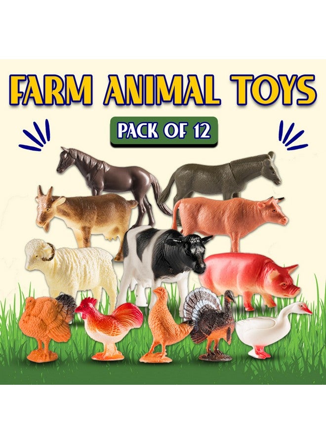 Bedwina Farm Animal Toys - Pack of 12 - Plastic Farm Animals for Kids, Realistic 3-5 Inch Ranch / Barnyard Toy Figures Styles Include Sheep, Horse, Goat, Duck, Chicken, Turkey, Cow, Pig - Image 2