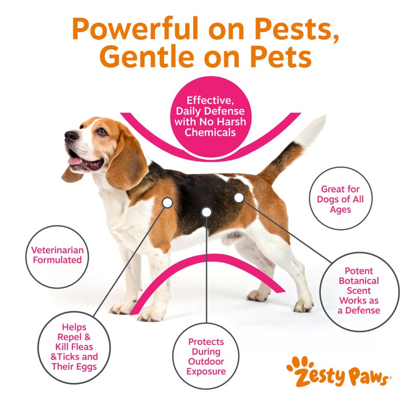 Zesty Paws بخاخ زستي باوز للبراغيث والقراد للكلاب - يقضي على البراغيث والقراد وبيضهم - مُعد من قبل طبيب بيطري - يهدئ جلد الكلاب المتهيج والحساس - زيت خشب الأرز، زيت إكليل الجبل وزيت النعناع - Image 5