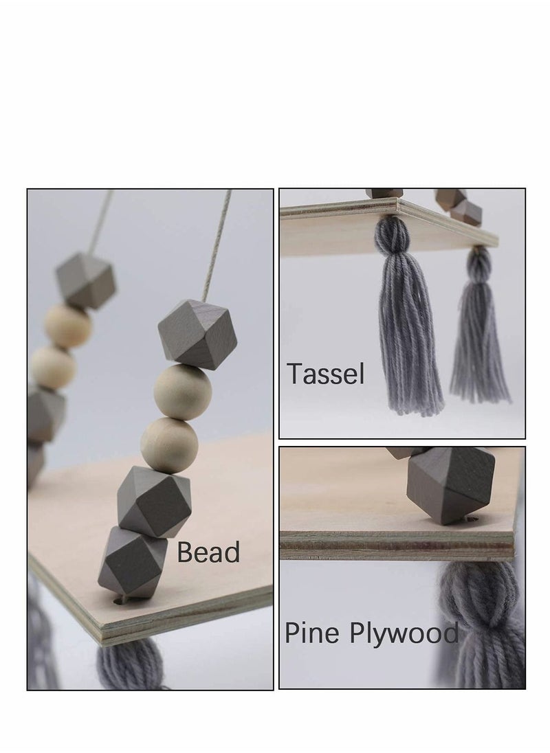 Y&D Wood Hanging Shelves for Wall Boho Decor Swing Rope Rustic Floating Shelf, Display Shelving Home Organizer Rack Living Room Bedroom Bathroom Kitchen  - Image 3