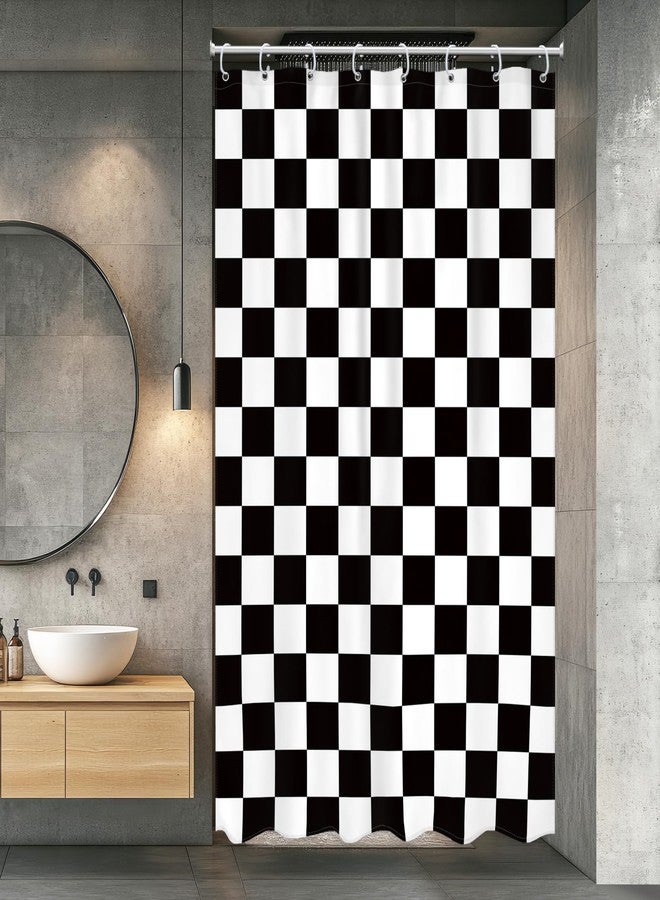 Newsely Retro Checkered Shower Curtain 48Wx72L Inch Black nd White Cute Checkerboard Vintage Modern Abstract Classic Aesthetic Bathroom Set Cool Waterproof Bath Decoration Accessories Home Decor - Image 1