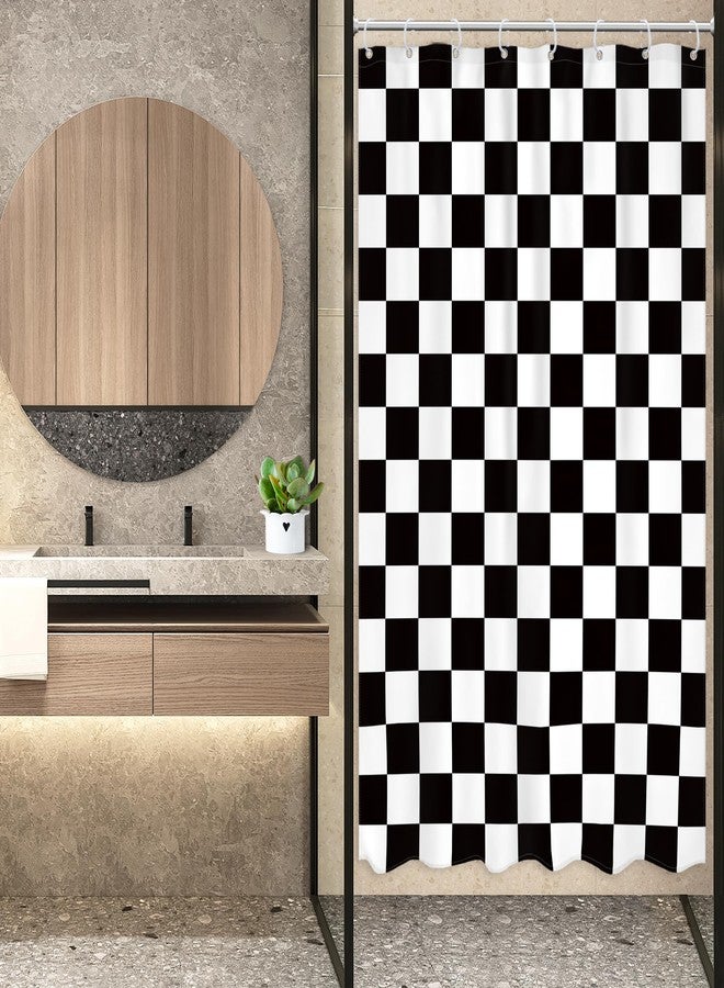 Newsely Retro Checkered Shower Curtain 48Wx72L Inch Black nd White Cute Checkerboard Vintage Modern Abstract Classic Aesthetic Bathroom Set Cool Waterproof Bath Decoration Accessories Home Decor - Image 2