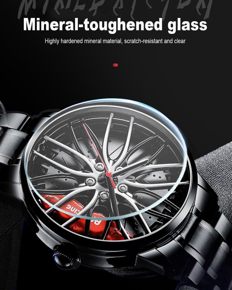 Car Watches for Men,Waterproof Stainless Steel Japanese Quartz Wrist Watch Sports Men’s Watches with Car Wheel Rim Hub Design - Image 2