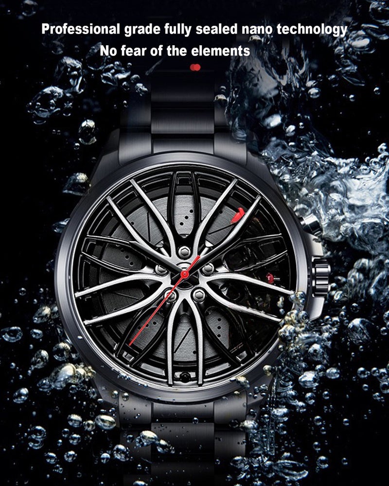 Car Watches for Men,Waterproof Stainless Steel Japanese Quartz Wrist Watch Sports Men’s Watches with Car Wheel Rim Hub Design - Image 5