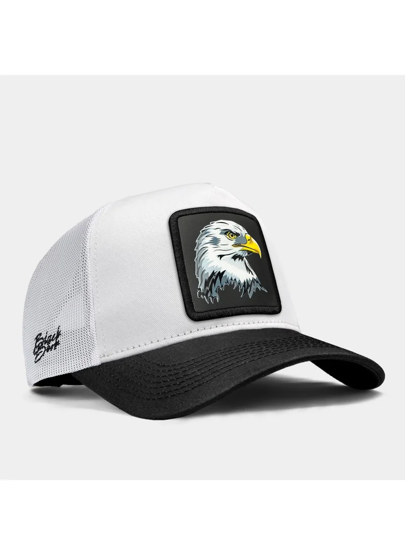 Black Börk V1 Trucker Eagle - Unisex Black Peaked-White Hat with 5 Code Logo