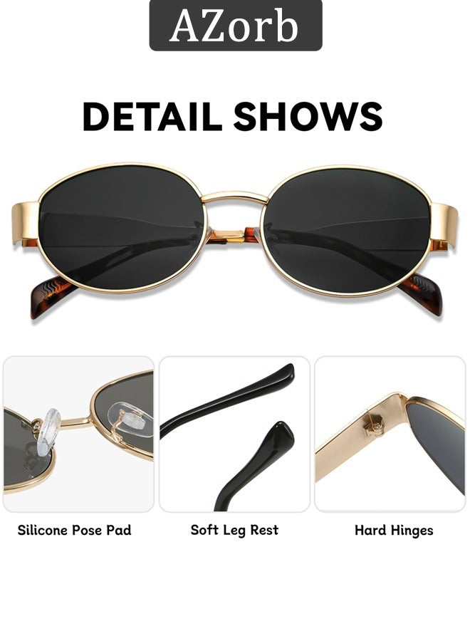 AZorb Oval Sunglasses Women Men Retro Round Vintage Men's Metal Frame Sunglass Polarized Sun Glassess UV400 Protection Eye Glasses, Gold - Image 2