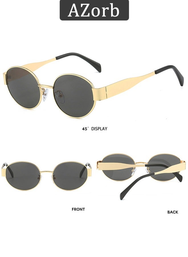 AZorb Oval Sunglasses Women Men Retro Round Vintage Men's Metal Frame Sunglass Polarized Sun Glassess UV400 Protection Eye Glasses, Gold - Image 3