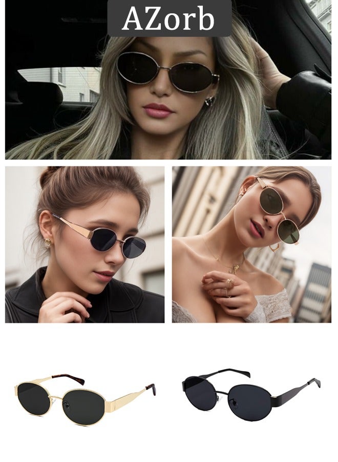 AZorb Oval Sunglasses Women Men Retro Round Vintage Men's Metal Frame Sunglass Polarized Sun Glassess UV400 Protection Eye Glasses, Gold - Image 5