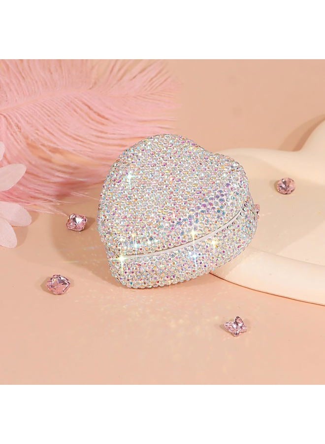YINXIANJIN Full Diamond Heart-Shaped Jewelry Box, Mini Shiny Decorative Box for Storage Ring Earrings Trinkets Portable Travel Jewelry Holder Cute Festive Gift Box for Women and Girls (Multicolored) - Image 3