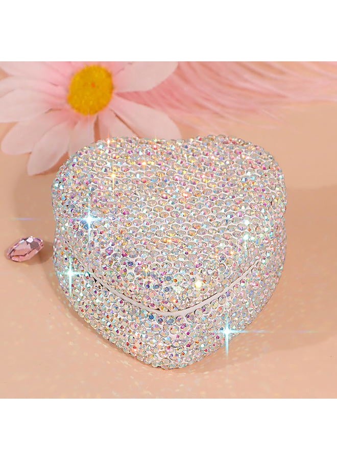YINXIANJIN Full Diamond Heart-Shaped Jewelry Box, Mini Shiny Decorative Box for Storage Ring Earrings Trinkets Portable Travel Jewelry Holder Cute Festive Gift Box for Women and Girls (Multicolored) - Image 4
