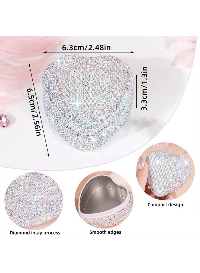 YINXIANJIN Full Diamond Heart-Shaped Jewelry Box, Mini Shiny Decorative Box for Storage Ring Earrings Trinkets Portable Travel Jewelry Holder Cute Festive Gift Box for Women and Girls (Multicolored) - Image 5