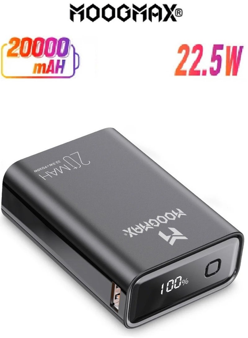 Moogmax Marvel Power Bank 20000 mAh. powerful 22.5W powerbank. mini power bank with a sleek design and compact size and weight. power bank fast charging with two charging ports (Type C charger & USB charger) support PD &QC. portable charger with a digital display. pawar bank that can be carried on airplanes. Black. - Image 1