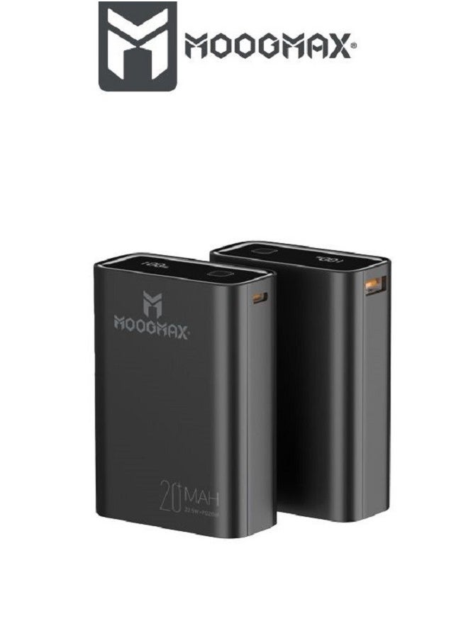 MOOGMAX - Marvel power bank 20000mAh with 22.5W, and an elegant design, small Mini size and weight, two ports (Type-C) & (USB-A), portable power bank fast charging, and a digital display screen. Black color - Image 1