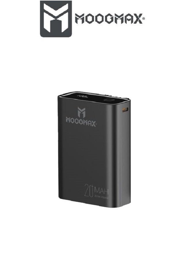 MOOGMAX - Marvel power bank 20000mAh with 22.5W, and an elegant design, small Mini size and weight, two ports (Type-C) & (USB-A), portable power bank fast charging, and a digital display screen. Black color - Image 1