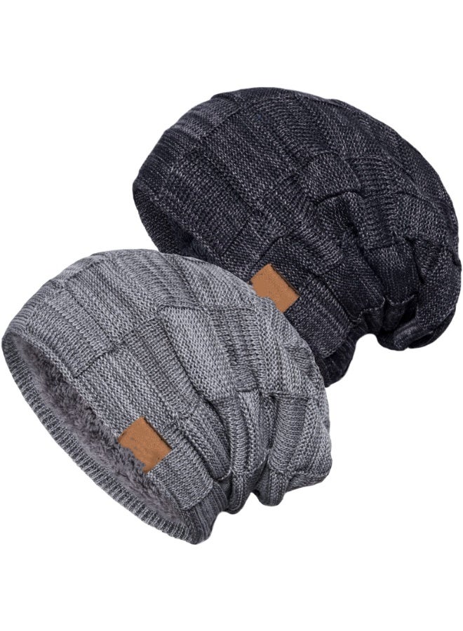 Set of Two Cozy Slouchy Beanie Hats for All Seasons, Thick and Warm Knit Caps for Men and Women - Image 1