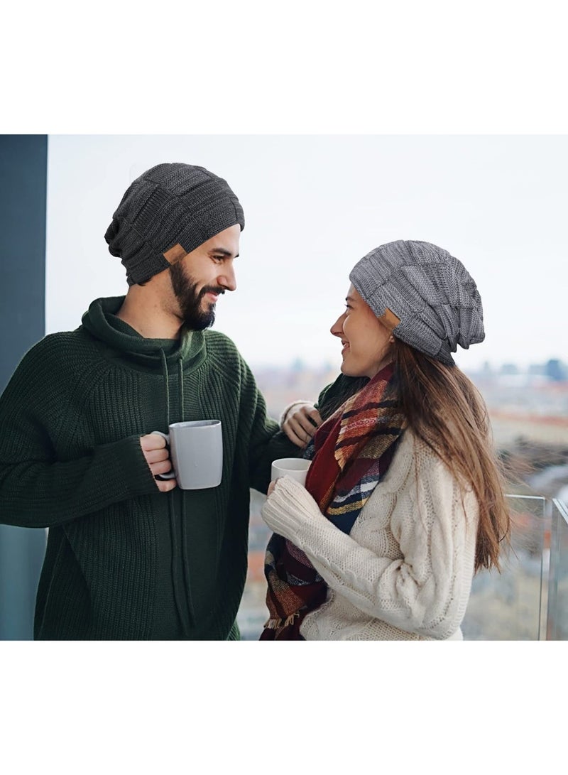 Set of Two Cozy Slouchy Beanie Hats for All Seasons, Thick and Warm Knit Caps for Men and Women - Image 3