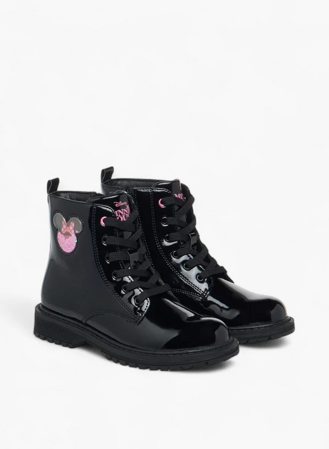 Disney Minnie Mouse Applique Ankle Boots with Zip Closure
