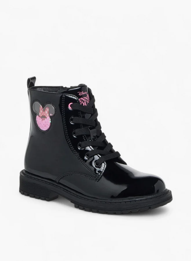 Disney Minnie Mouse Applique Ankle Boots with Zip Closure