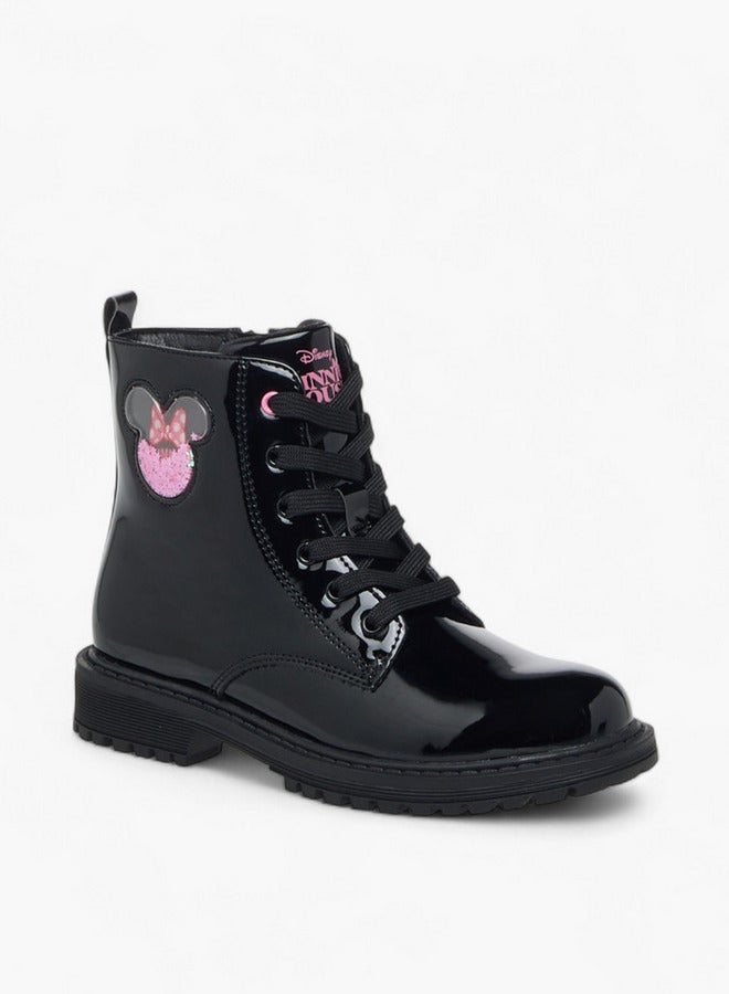 Disney Minnie Mouse Applique Ankle Boots with Zip Closure - Image 2