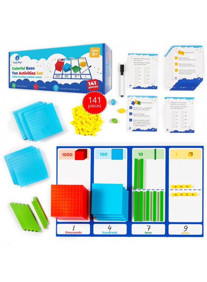 Simply magic 140+1 PCS Colorful Base Ten Blocks & Activities Set - Base Ten Blocks Classroom Set, Base 10 Math Manipulatives, Place Value Blocks Mat, Ones Tens Hundreds Blocks, Math Counters Cubes - Image 1