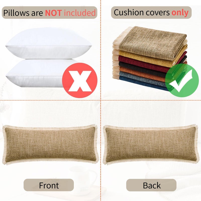 KWLET Boho Accent Pillowcase 14×36 Decorative Lumbar Throw Pillow Cover Farmhouse Cushion for Couch Sofa Bedroom Living Home Décor Khaki - Image 5