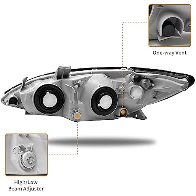 إيه إس مجموعة المصابيح الأمامية متوافقة مع تويوتا كامري 2002 و2003 و2004، غطاء كروم، عاكس كهرماني، عدسة شفافة، زوج جانبي السائق والراكب، غير مناسب لموديلات سولورا - Image 4